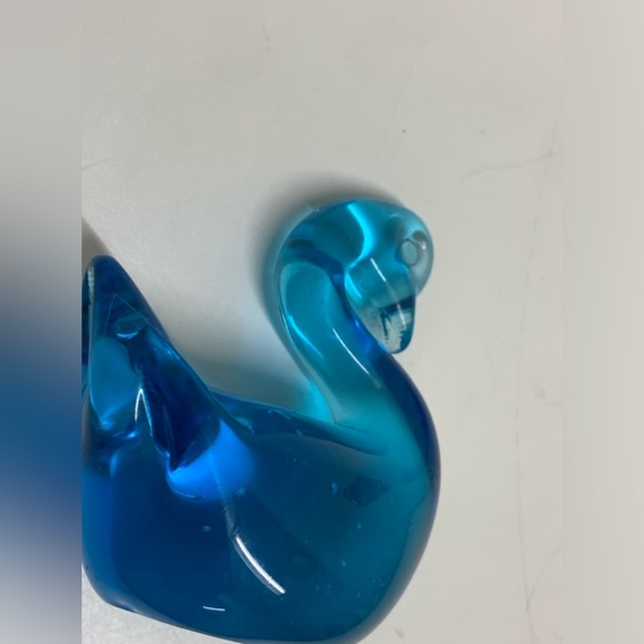 Vintage Mid Century Clear Blue Pinched Blown Glass Art Swan Murano Paperweight - Picture 14 of 15